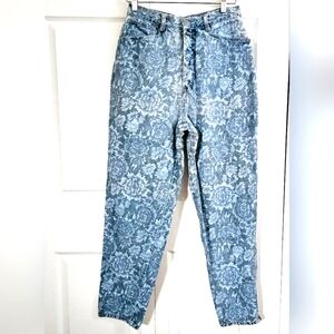 Vintage Sync by Union Bay Flower Pattern Denim Jeans 14‎ High Waist Faded Blue